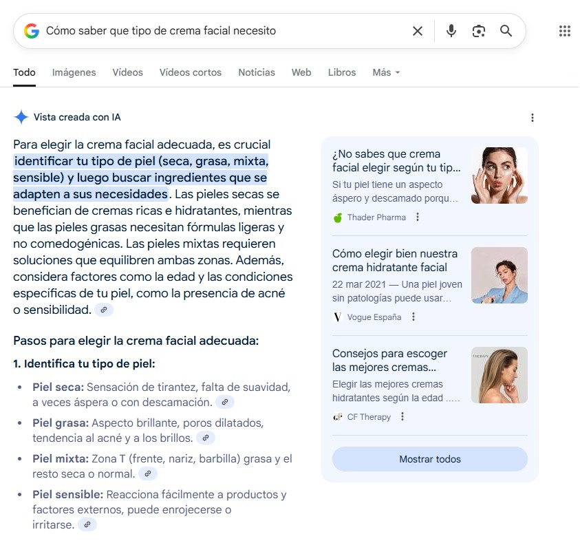 Ejemplo de Google AI Overviews