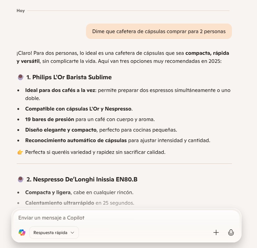 Ejemplo de respuesta de la inteligencia artificial Copilot de Bing