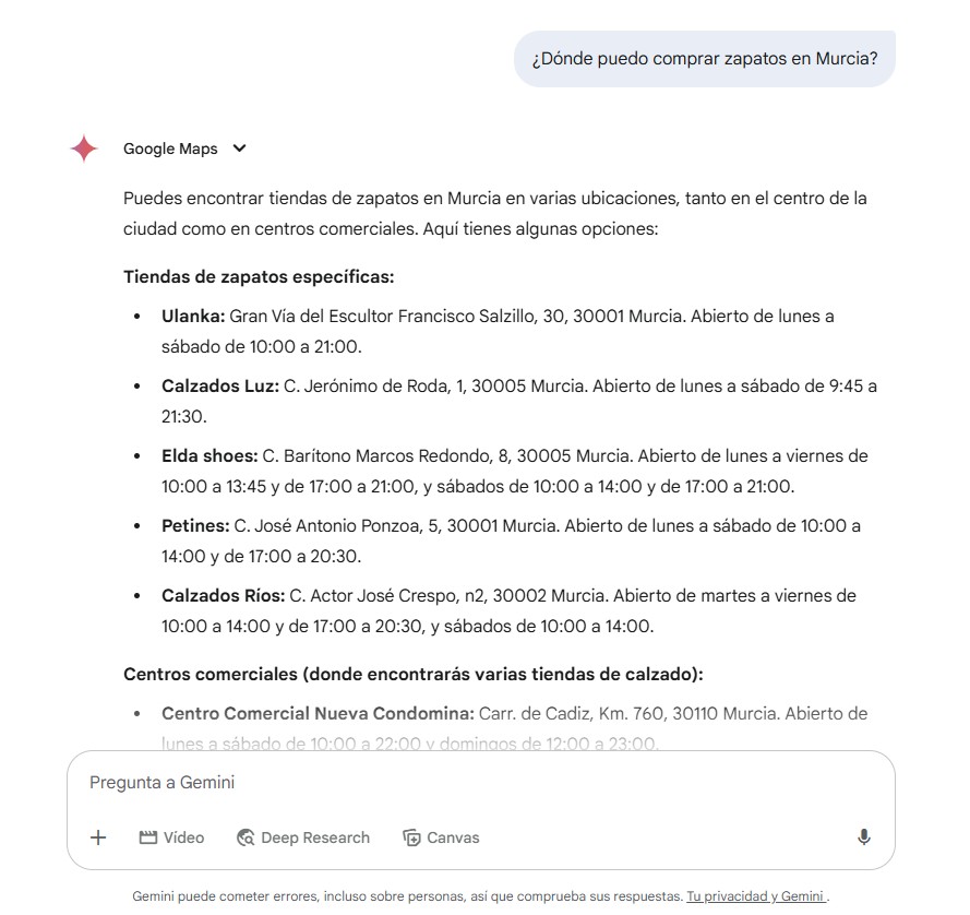 Ejemplo de respuesta de la inteligencia artificial Gemini de Google